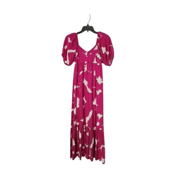 Nine West Women's Peasant Maxi Babydoll Pink White Dress XS - Picture 2 of 4